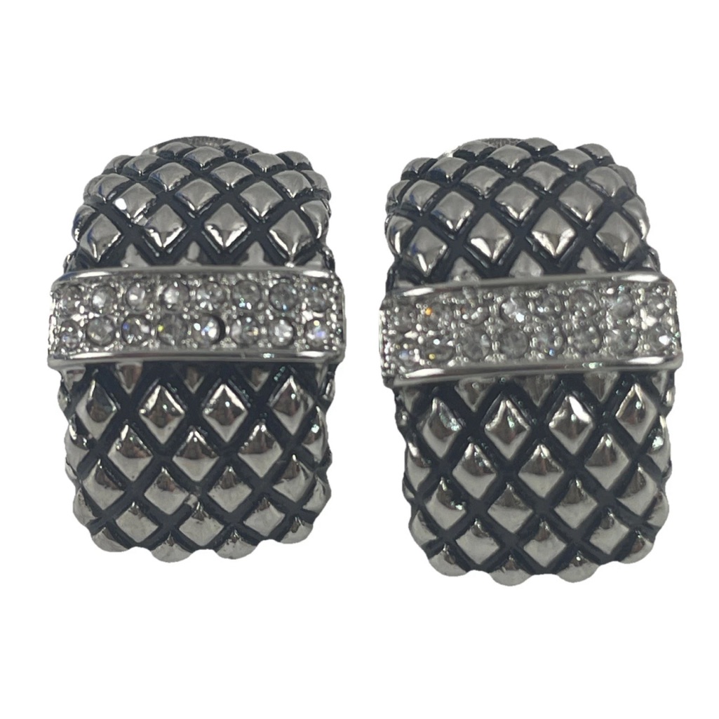 Hsn Emma Skye Jewelry Designs Dsmk 2-Tone Black & Silver Crystals Steel Earrings